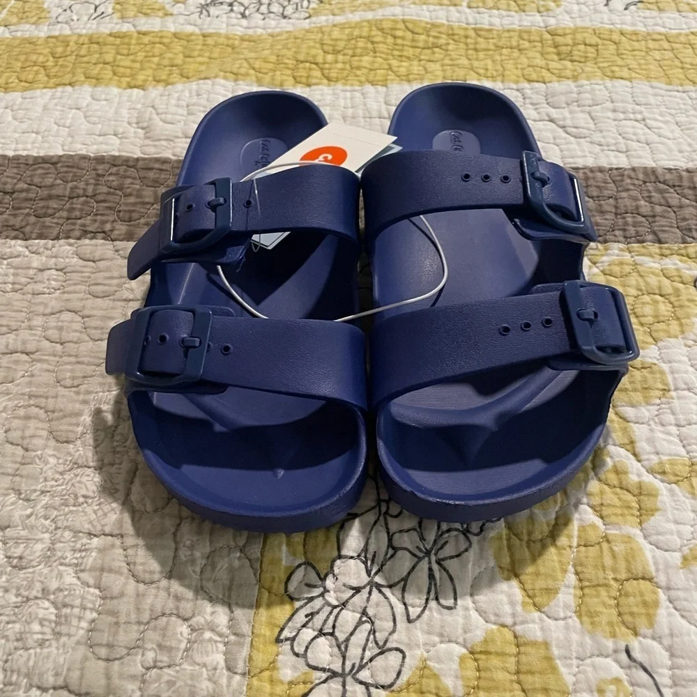 Cat & Jack Blue EVA Sandals – Double Buckle Slides (Girls Size 3)